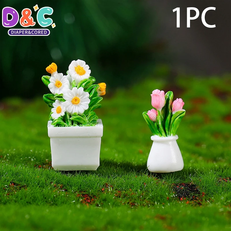 1PC Simulation Potted Plants New Dollhouse Mini Flowerpot Potted For Green Plant In Pot Doll House Furniture Home Decor