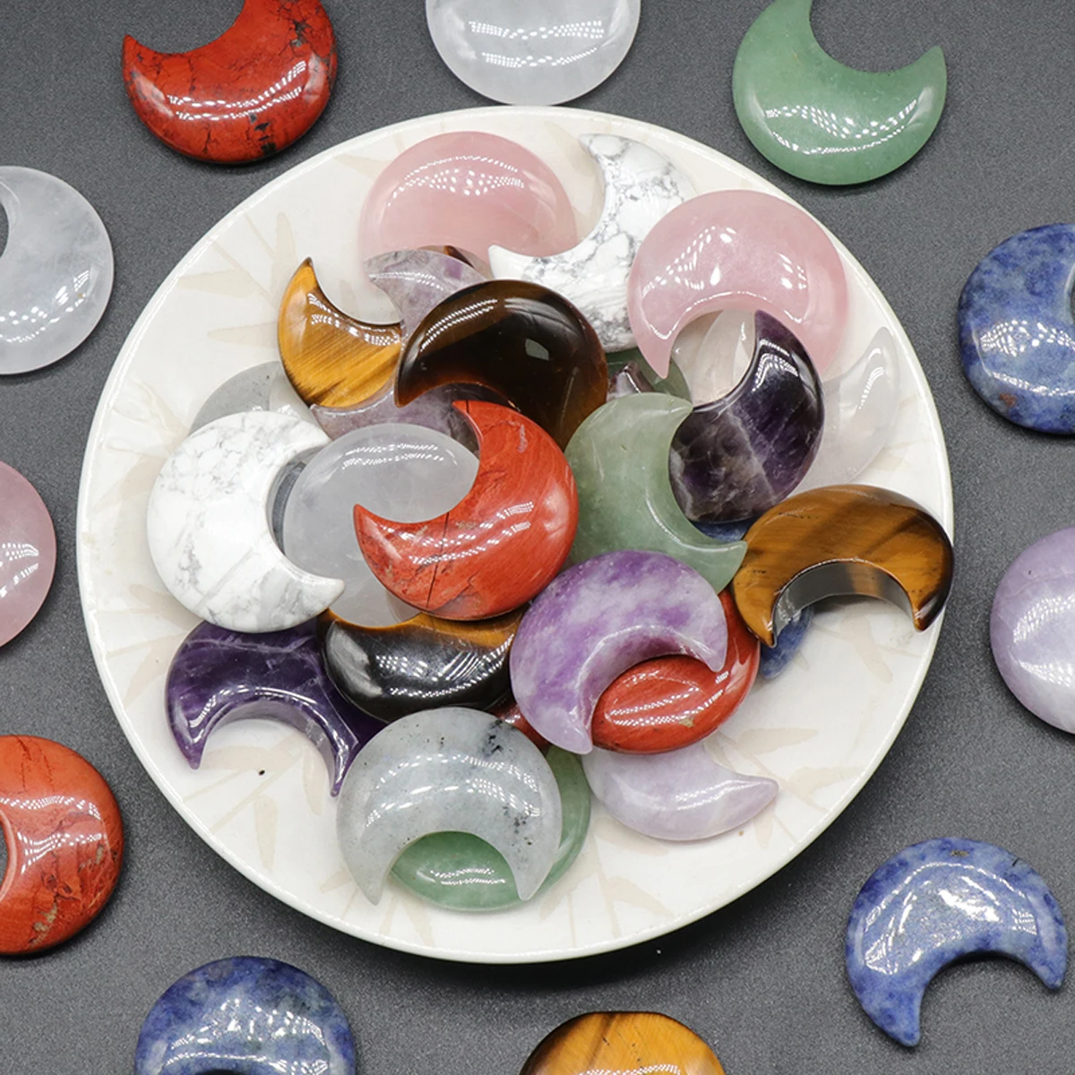 

5pc Natural Semi-Precious Stone Beads Moon Shape Lapis lazuli Rose Quartz for Jewelry Making Home Decorations Gifts