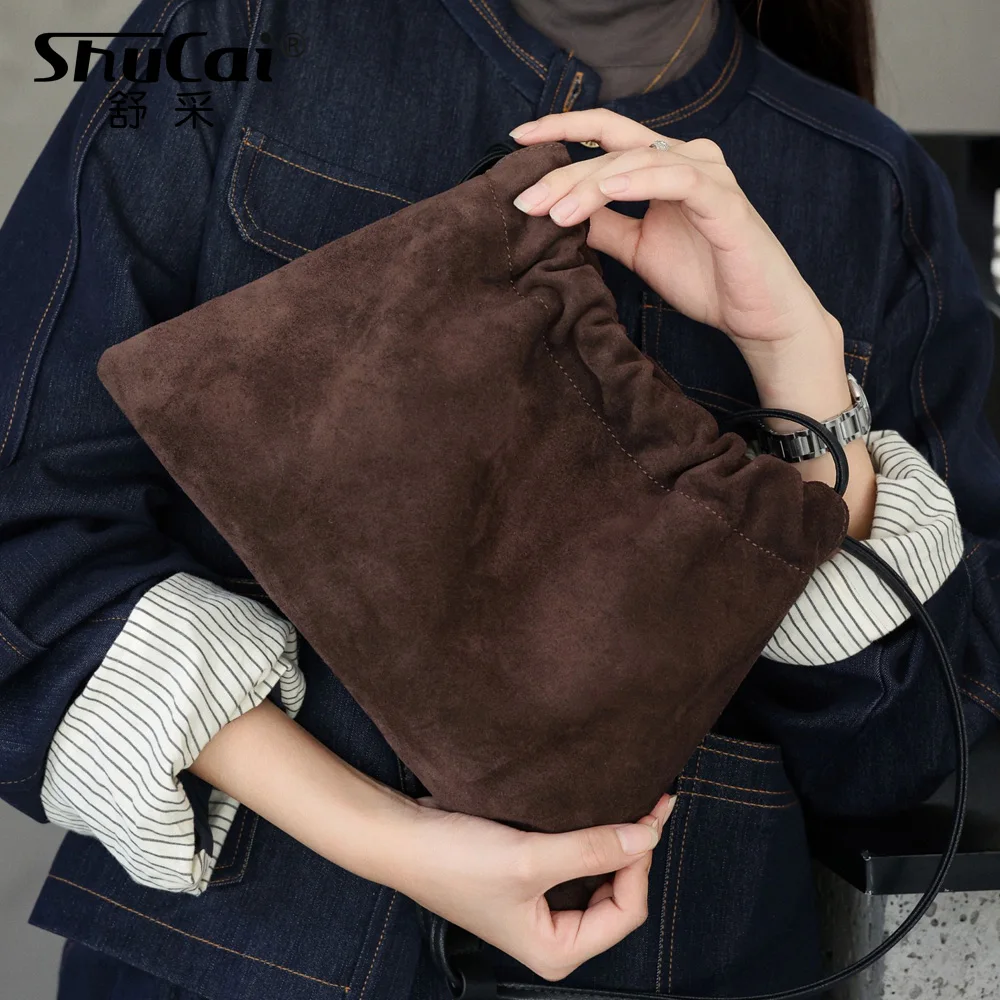 

Genuine Grade Suede Leather Women's Coffe Shoudler Bag Ladies Luxury Designer Ladies Brand Female Brown cowhide Bag High Quality