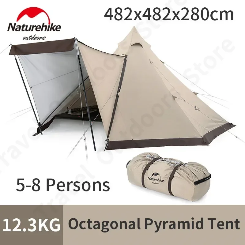 

Naturehike Ranch Pyramid Tent Octagonal 5-8 Persons Large Space glamping tent With Snow Skirt for outdoor camping Family Picnic