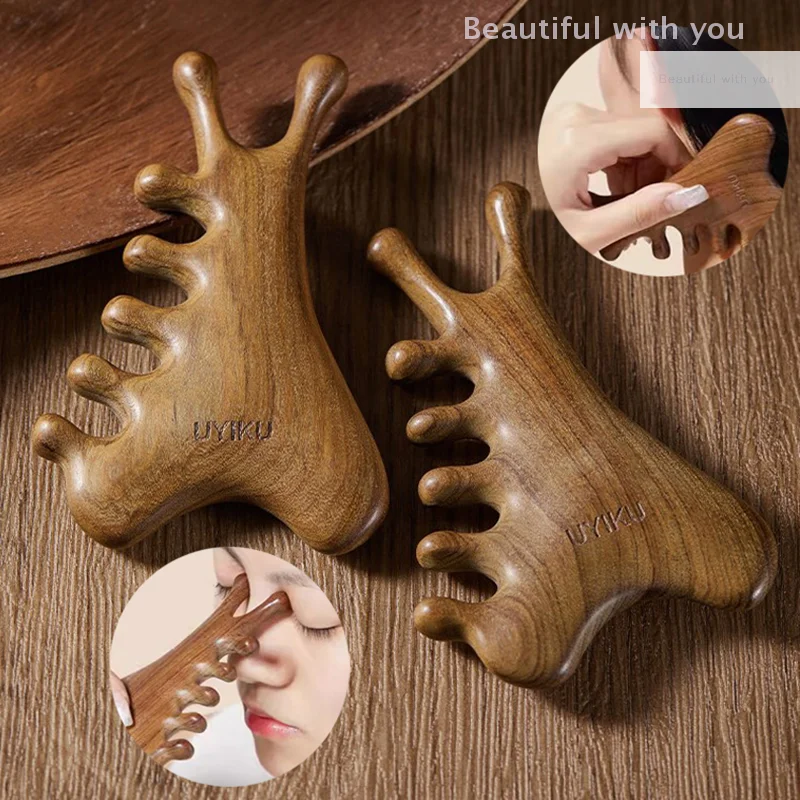 

Multifunctional Meridian Massage Comb Handleless Wooden Point Acupuncture Head Comb Wide-Tooth Sandalwood Comb Massage Head