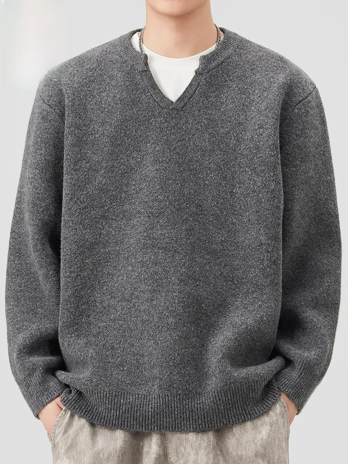 

Men's Knitted Sweater V-Ne Casual Loose Fit Winter Faionable Long Sve Youth Casual Knitwear Soft Polyester