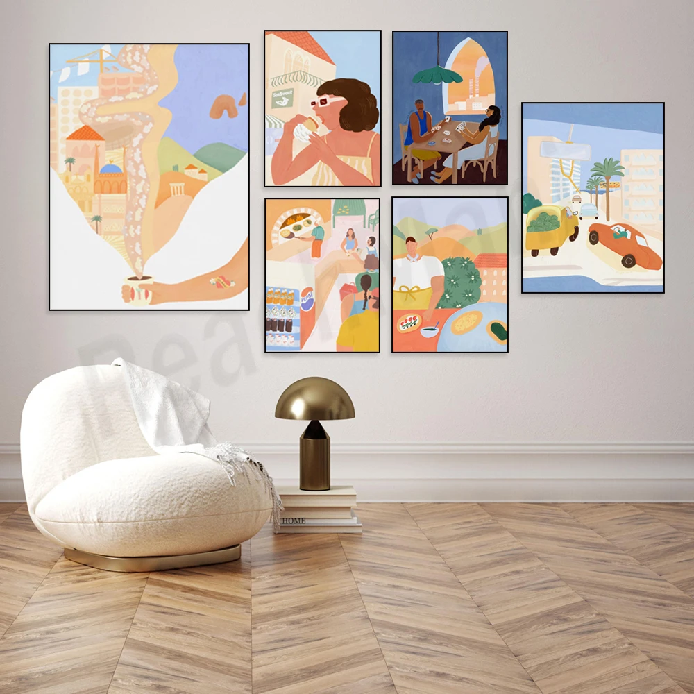 Lebanese shawarma food, kitchen art, mountains, mediterranean sea, adventure, Beirut sunset party, Lebanon art, travel poster