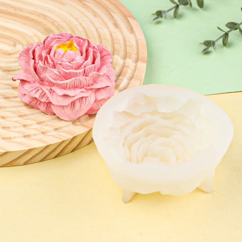 3D Peony Candle Silicone Mold DIY Relief Flower Soap Resin Plaster Mould Home Decor Chocolate Cake Ice Baking Making Tool Gifts