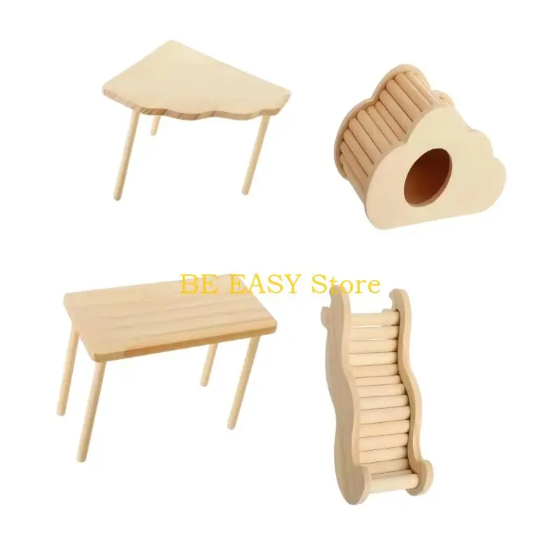E28F Smooth Hamster Hideaways Wooden Hamster House with Climbing Ladder Bridge