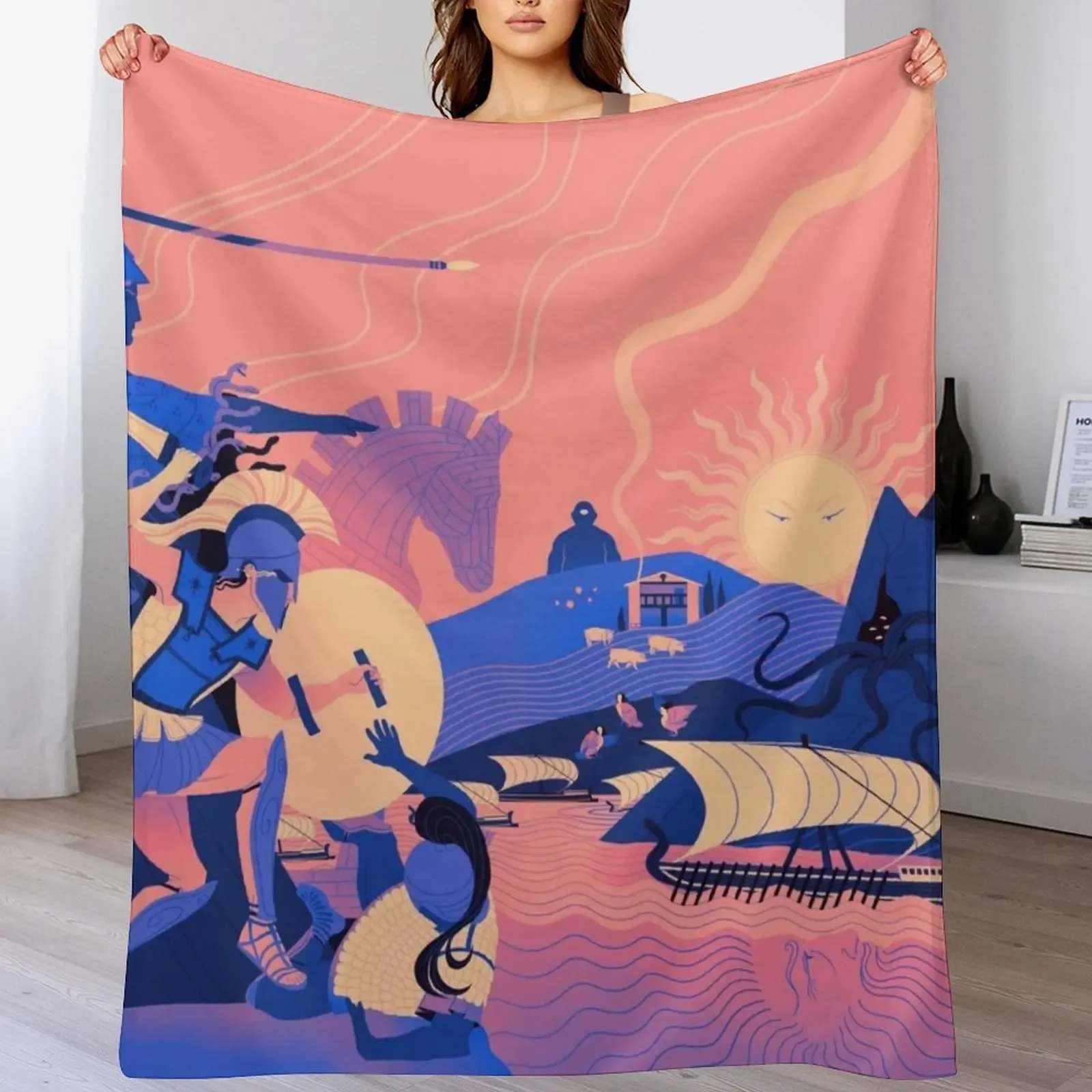 

Homeric Landscape - Summer Throw Blanket Plaid warm for winter christmas gifts Picnic Blankets