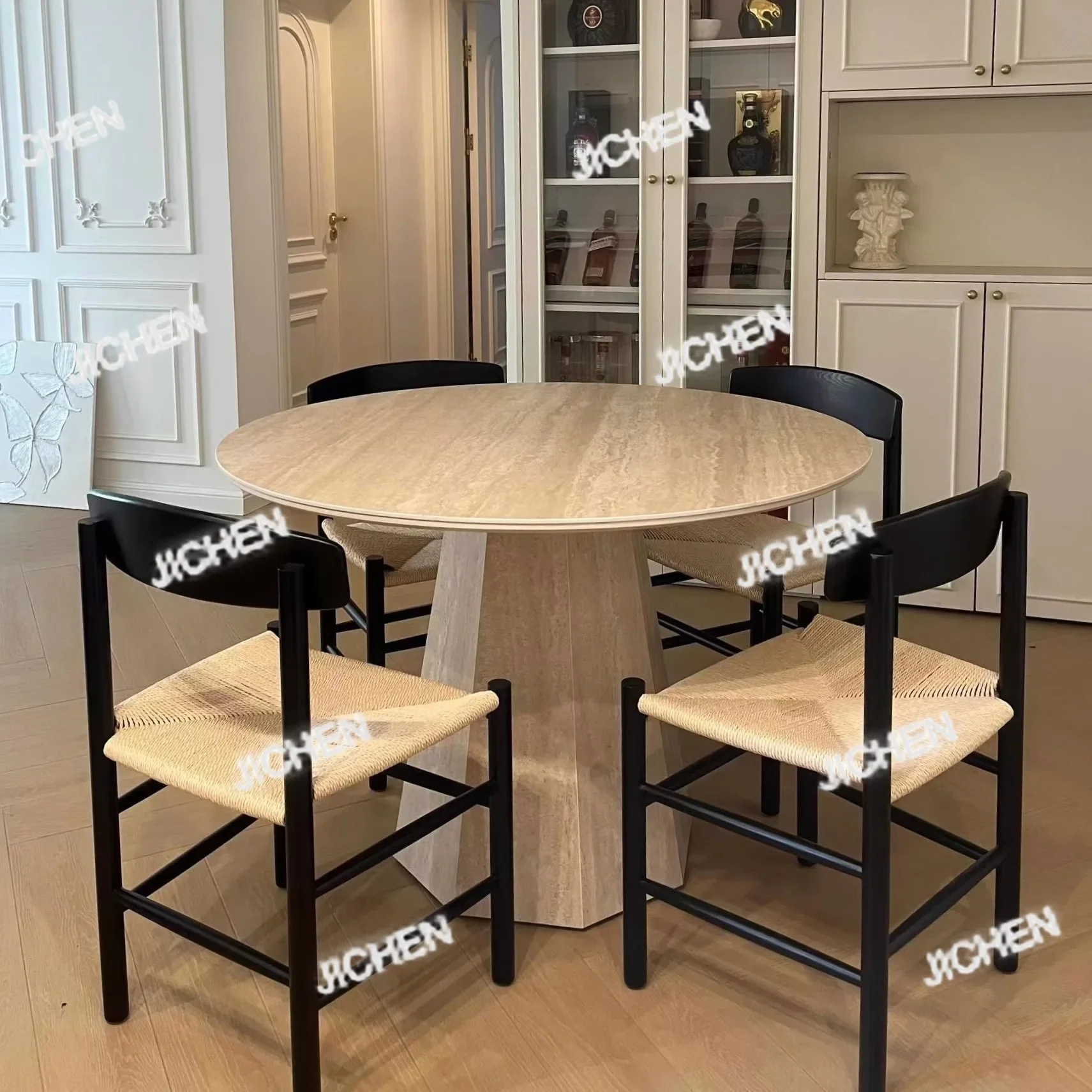 XQNordic الرومانية الحجر الجيري بلاطة الصخور طاولة طعام شقة صغيرة غرفة المعيشة المنزل المتوسطة الطراز القديم جولة بسيطة