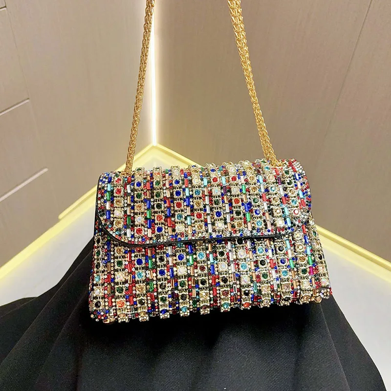 new Wedding diamonds Clutch Handbag Women small chain Shoulder Bag party Purses Dating Evening Bag gold silver colorful B619