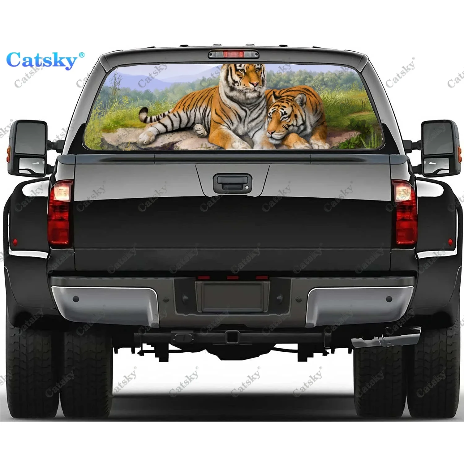 

Animal Leisure Tiger Car Rear Window Stickers Windshield Decal Truck Rear Window Decal Universal Tint Perforated Vinyl Graphic