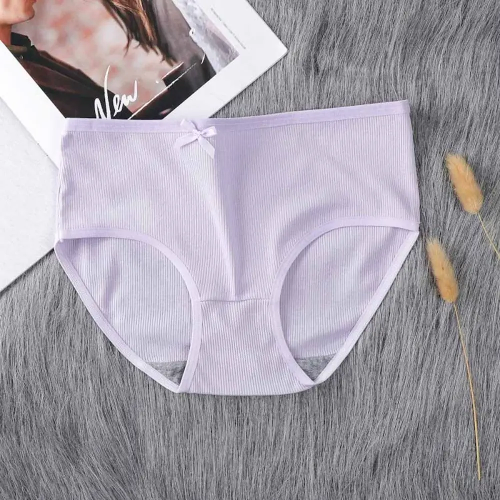 

8Pcs Breathable Bowknot Simple Underpants Mid Waist Cotton Crotch Seamless Briefs Panties Solid Color Underwear for Women Lady