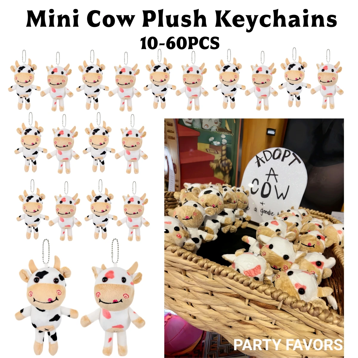 

10-60 шт. Брелоки-коровы оптом, мягкие игрушки-коровы, брелоки в виде животных с фермы, сувениры для вечеринок, подарки для класса, подарки на день рождения