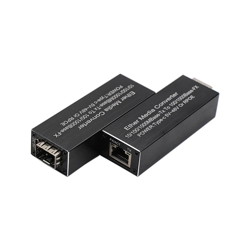 1.25G Mini RPOE Media Converter SFP Transceiver Module 5V DC Type-C Ingang 1 SFP Slot 1 RJ45 Ethernet Fiber Switch Met Behuizing