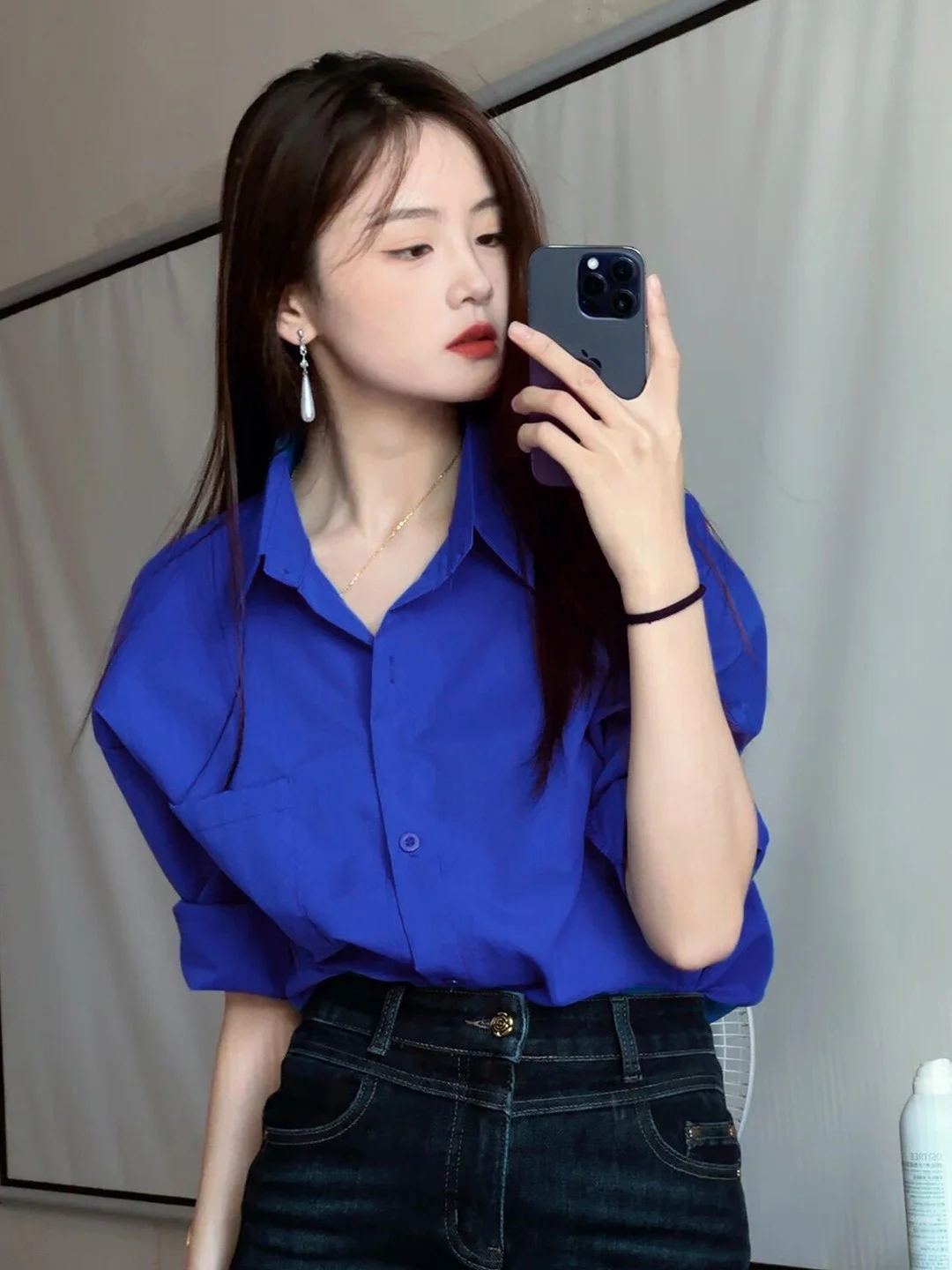 

Early Autumn Women's Klein Blue Long Sve irt Premium Feeling Casual Loose Fit Cotton Blend Faionable Outerwear Top