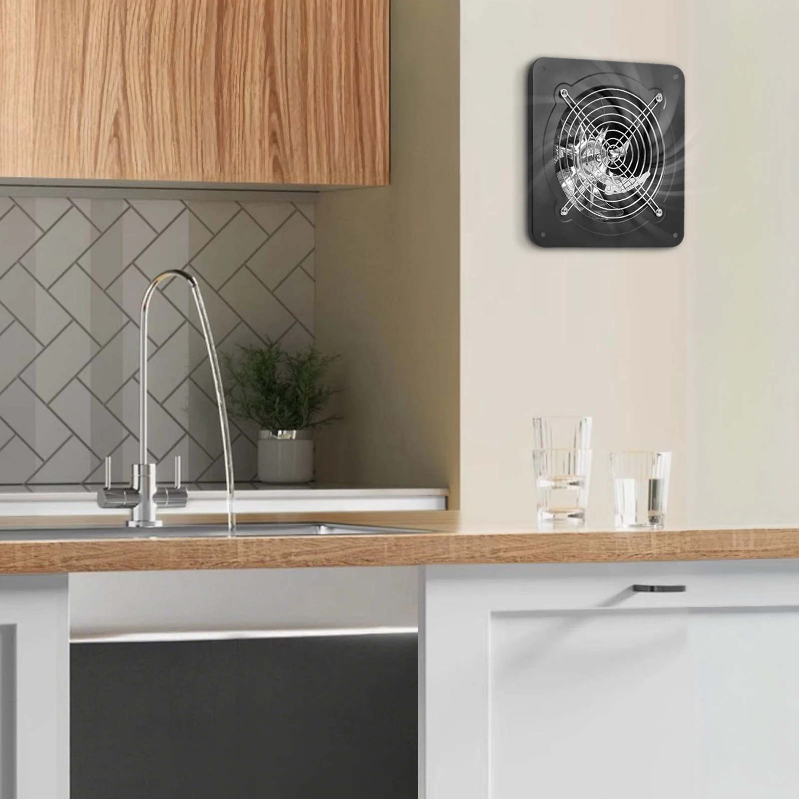 7인치 배기 팬, 9.06×9.06×5.51인치 벽걸이형 환풍기 50W, 금속 배기 팬, 저소음, 쉬운 설치를 위한 사전 천공됨