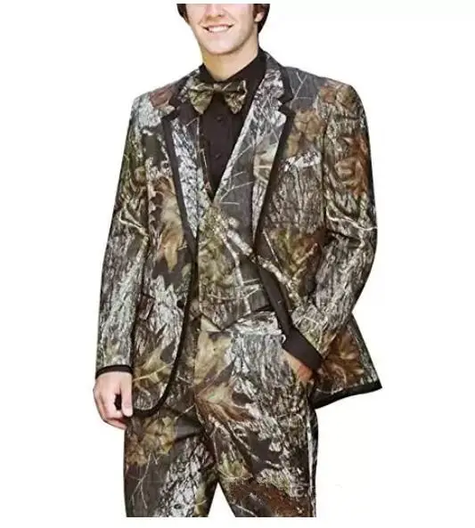 

New Camouflage Tuxedos Single Breasted Camo Mens Wedding Suits Notched Lapel Groom Wear Prom Suits For Men ( Jacket+Pants+Vest)