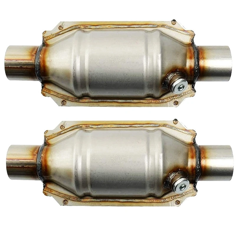 2X Inlet/Outlet Universal Catalytic Converter, With O2 Port & Heat Shield 53004 Car Stainless Steel Catalytic Converter