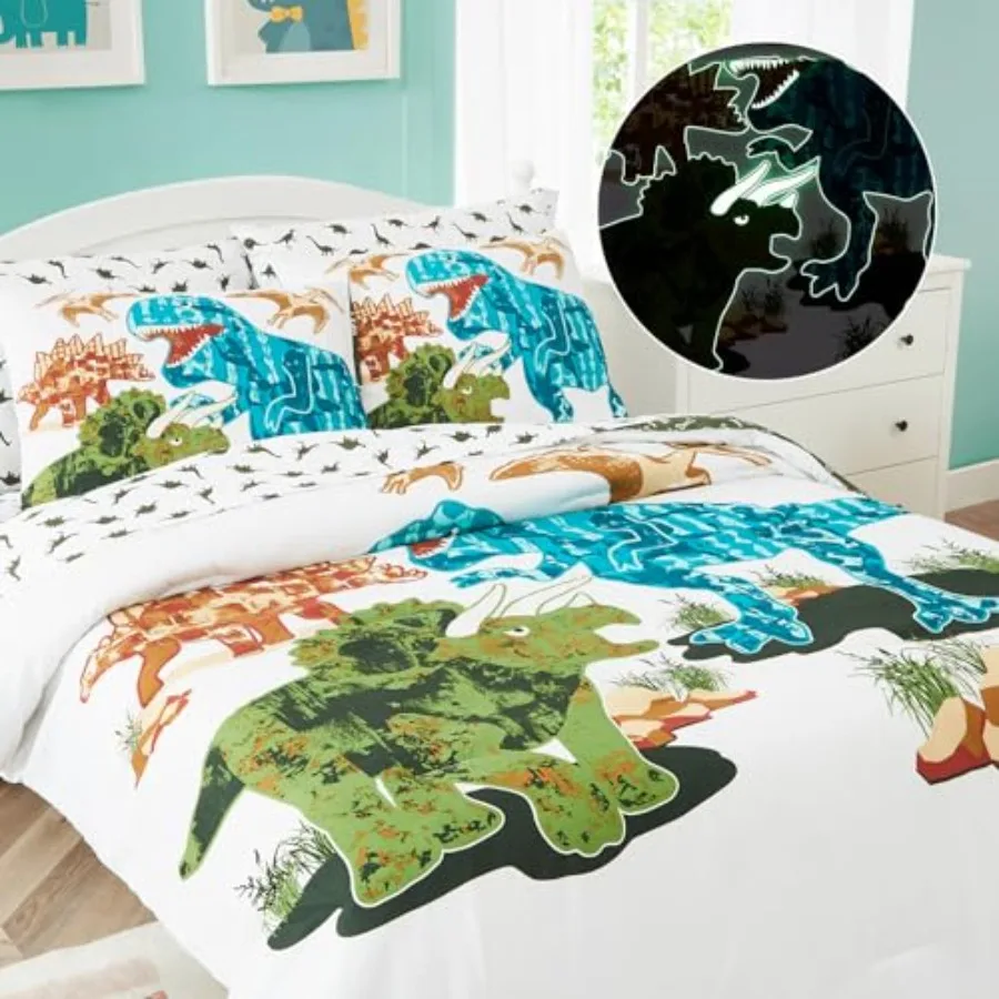 

Comforter Set - 5 Pieces Bedding Sets for Boys Teen Glow in The Dark Dinosaurs Bed in A Bag with Sheets