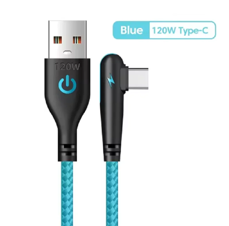 120W USB to Type-C 고속 충전 케이블 90도 엘보우 디자인 나일론 편조 모바일 폰 데이터 케이블 (화웨이, 오포, 샤오미, 삼성용)