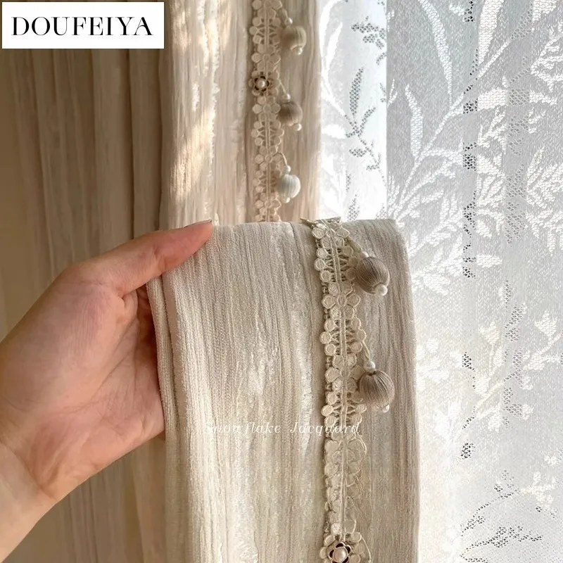 Custom Size French Creamy Luxury Curtains for Living Room Bedroom Dining Half Shading Blackout Chenille Modern Grace White Tulle