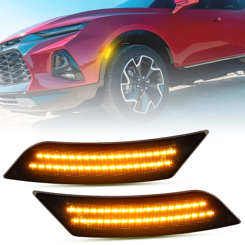

2Pcs For Cadillac ATS 2013-2014 XT5 2017-2024 Chevy Blazer 2019-2024 Smoked Lens Amber LED Front Bumper Side Marker Light