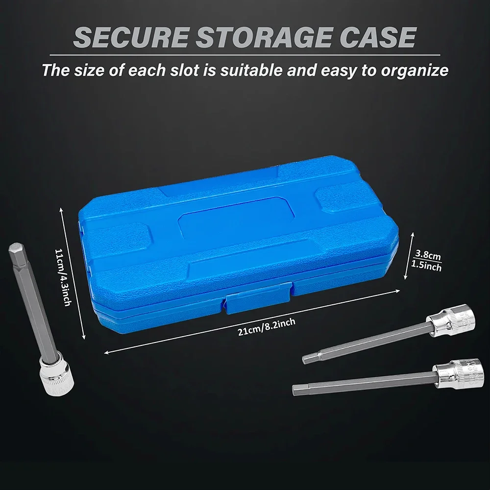 Extra Long Hex Bit Socket Set 7 Piece H3-H10 CR-V and S2 Material 3/8\