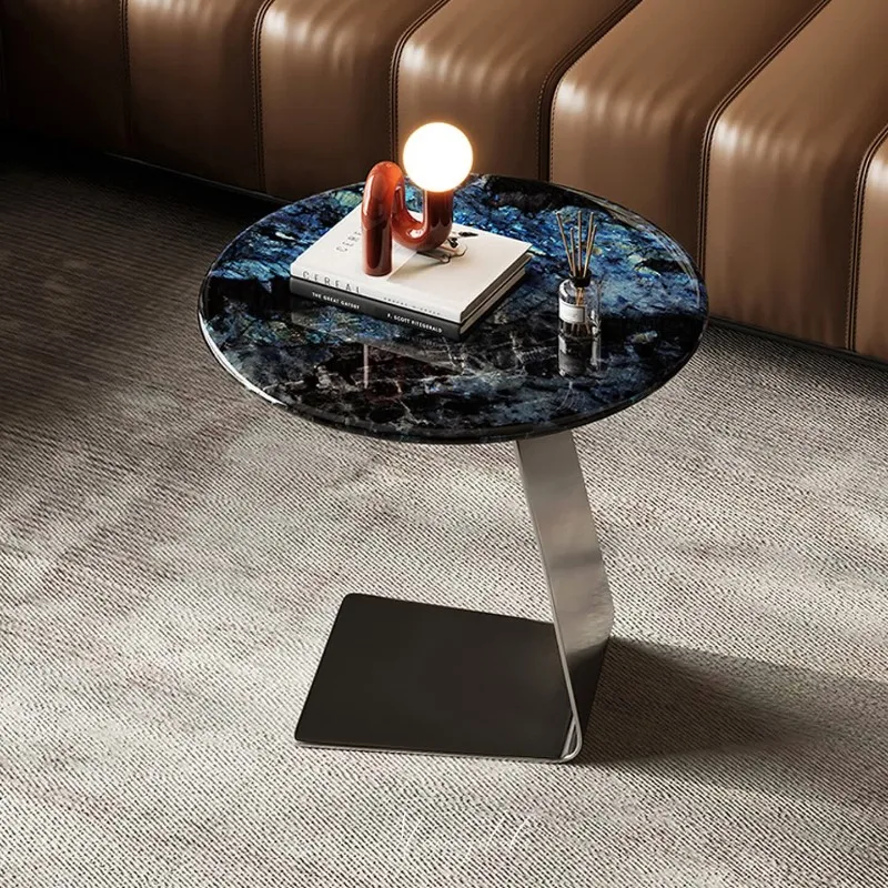 Italian sofa side table, light luxury high-end marble movable coffee table