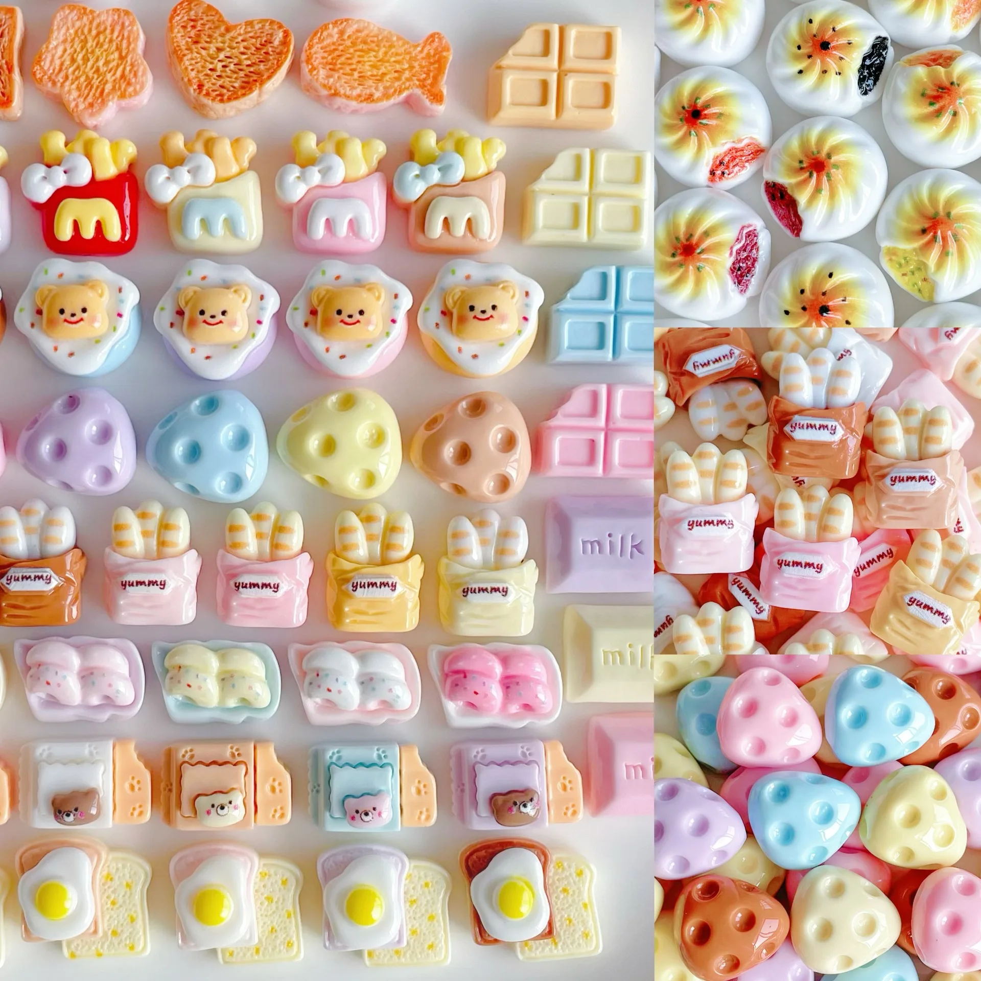 30-50Pcs Mini Mixed Food Play Flat Back Resin Charm Bread Chocolate Accessories DIY Jewelry Hairpin Earring Patch Materials