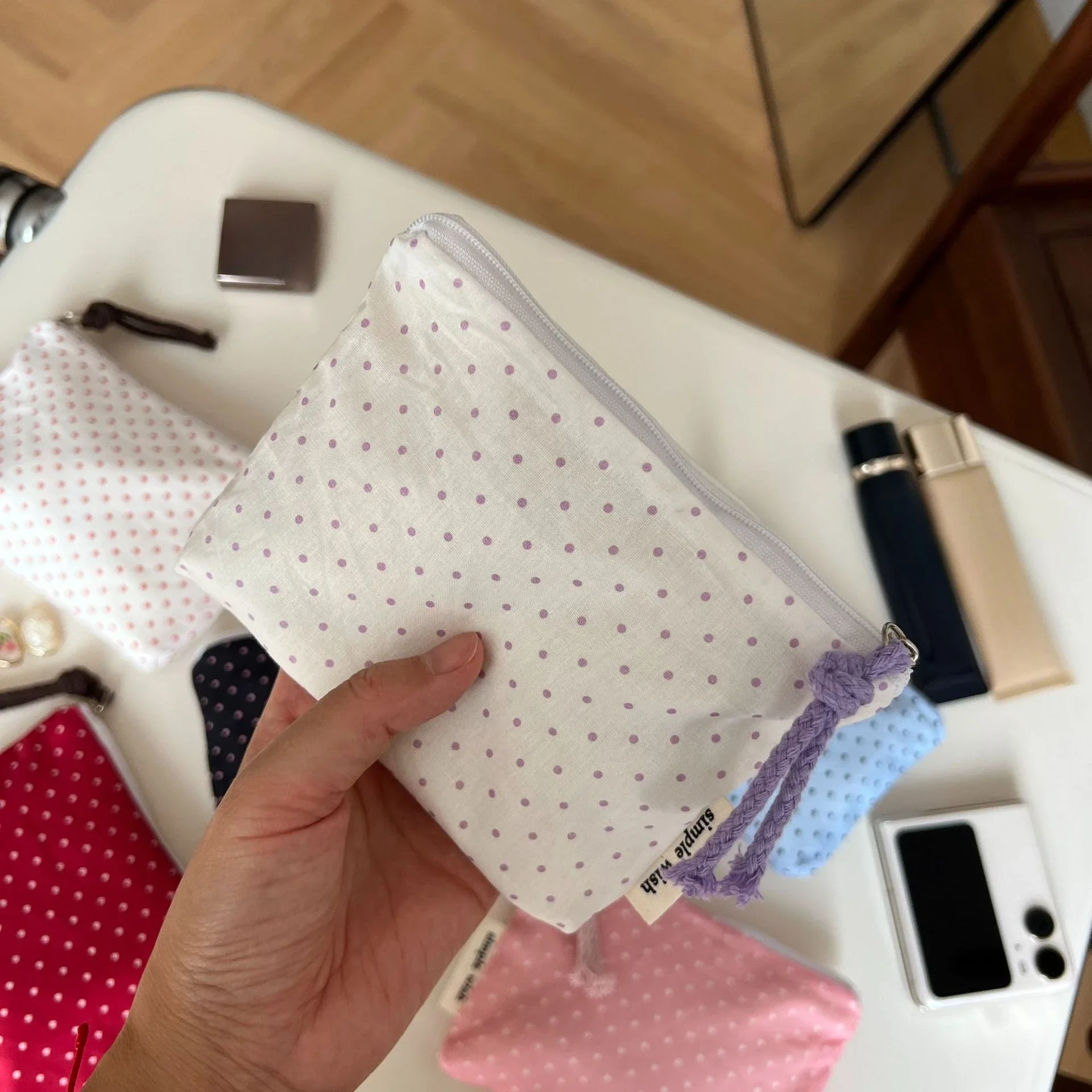Women Canvas Dot Mini Coin Purse Cute Small Wallet Card Holder Pouch for Earphone Lipstick Portable Money Storage Bag