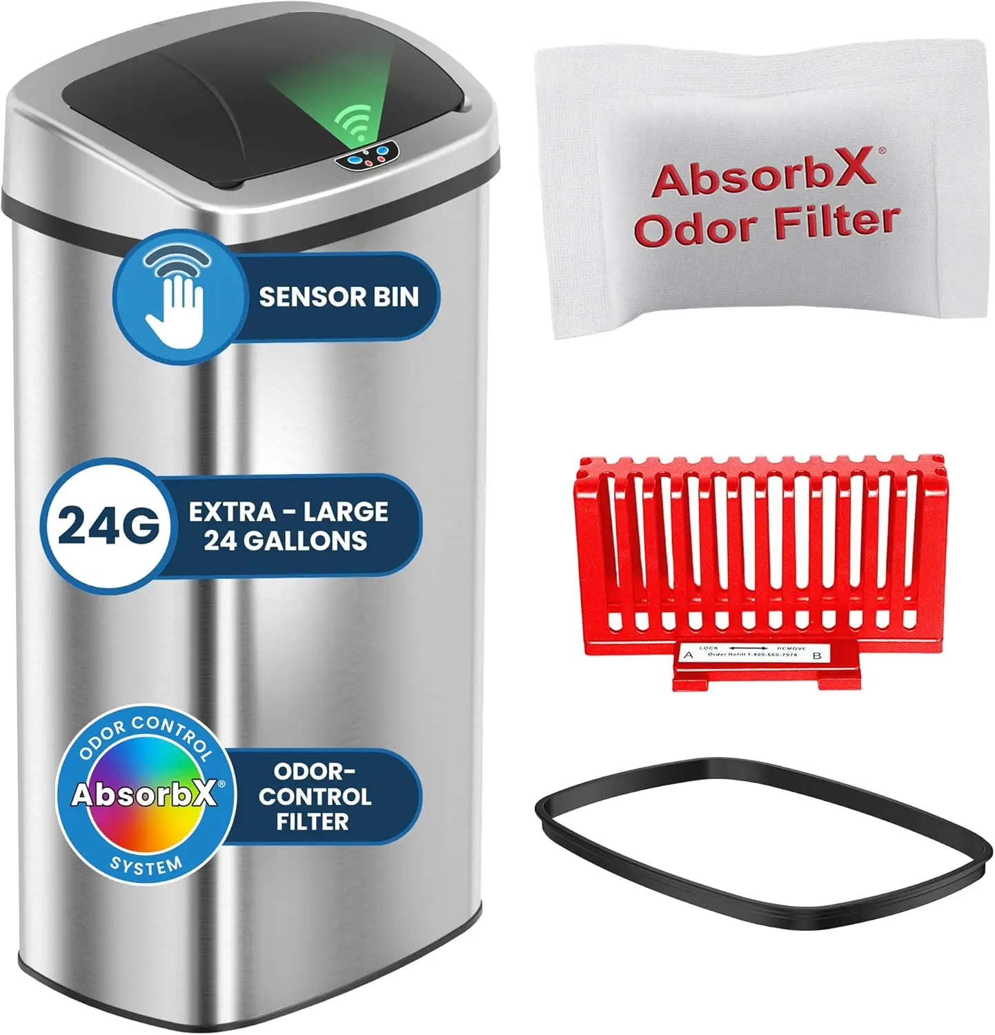 

91L Stainless Steel Touchless Trash Can with Odor Filter, Sensor Lid for Home Office Restaurant