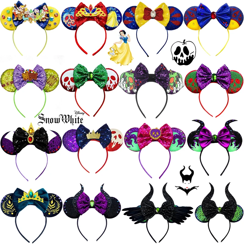 Disney Princess Snow White Headbands for Girls Skeletal Poison Apple Ears Hair Accessories Women Cosplay Maleficent Hairband Kid