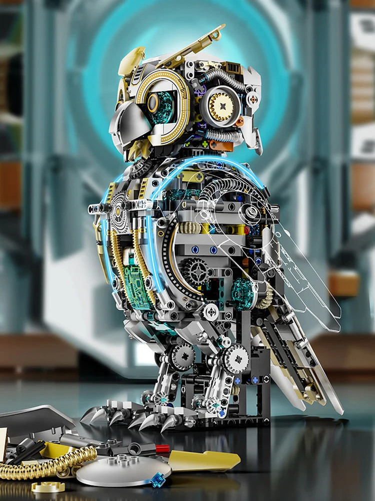 Idea Machine Vogel-Baustein-Modellsets Cyber Mechanische Eule Konstruktions-Bausteine STEM-Lernspielzeug-Kollektion mit Licht – Detail 1
