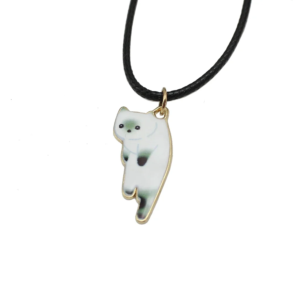 Trend Cute Cat Short Animal Pendant Choker Chain Necklace for Women Black Leather Braid Wax Cord Halloween Jewelry Accessories