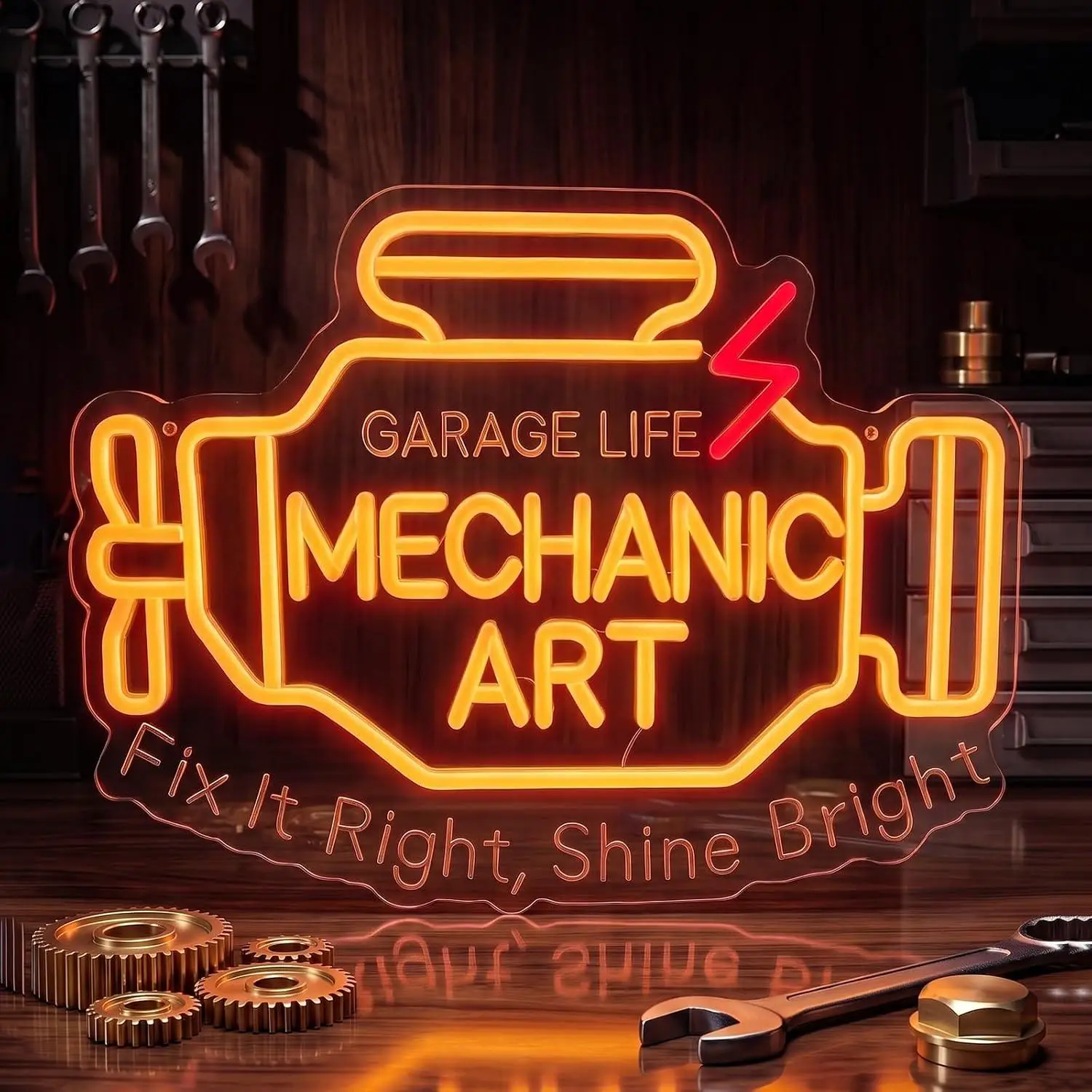 Mechanic Art Neon Sign USB Dimmable LED Lights For Garage Man Cave Auto Repair Shop Workshop Wall Hanging Art Decor Car Guy Gift