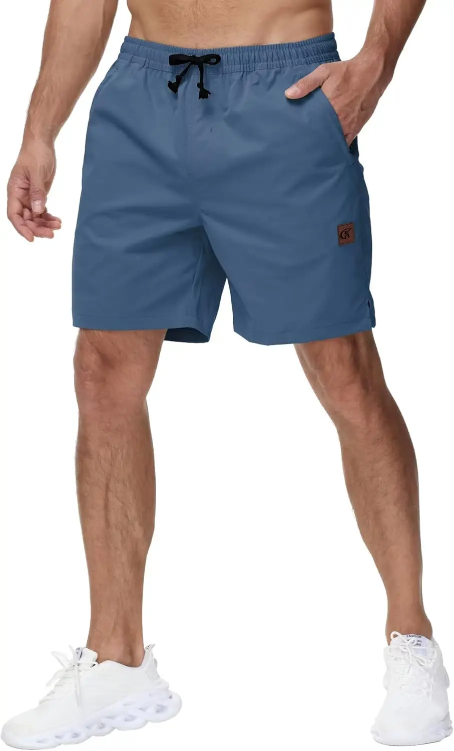 Men's Casual 7 Inch Shorts Twill Drawstring Summer Beach Stretch Shorts with Zipper Pockets