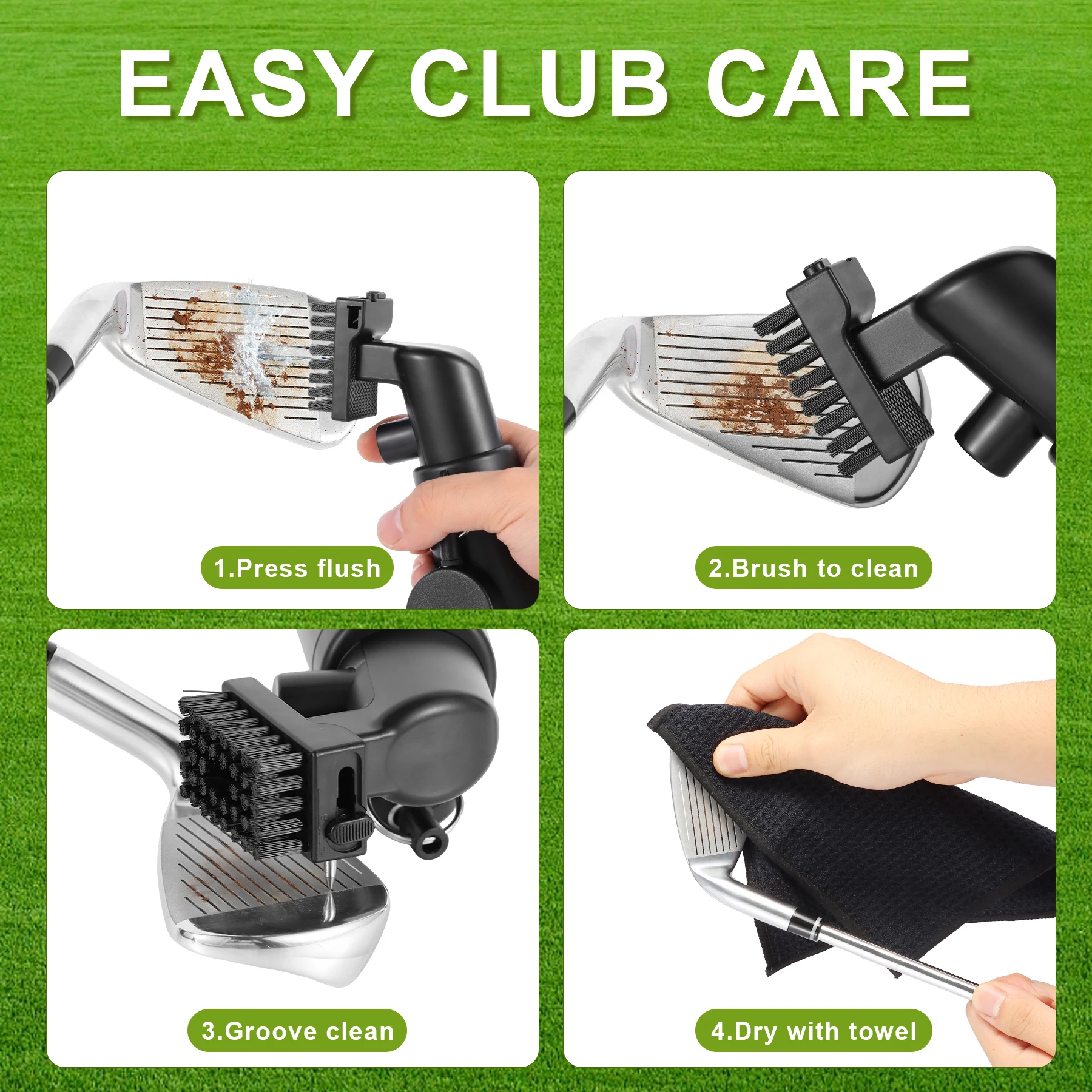 Gopal Pro Golfschlägerreiniger mit Rillenreiniger und Halteclip. Robuste Nylonborsten für einfache Reinigung
