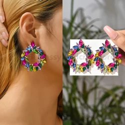 Shiny Rhinestone Piercing Earrings For Women Large Round Elegant Crystal Luxury Ear Studs Girl Trendy Statement Fashion Jewelry