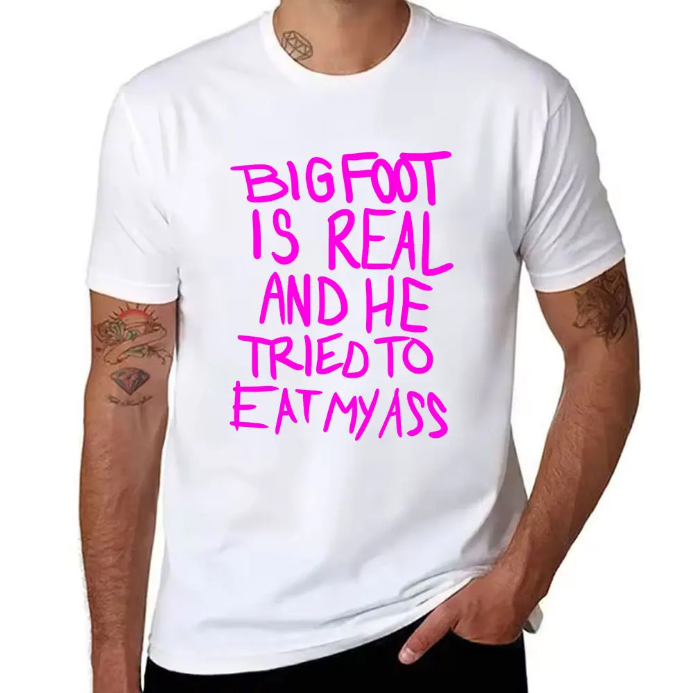 Men's Cotton T-Shirt Bigfoot Is Real And He Tried To Eat Myass Funny Graphic Tee Casual Short Sleeve Shirt