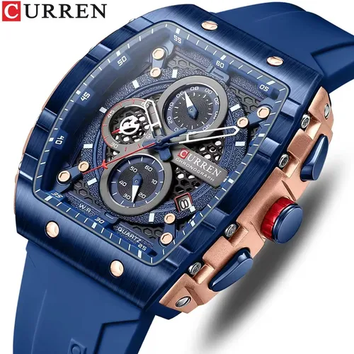 Relojes CURREN 8442 de la mejor marca para hombre, reloj de pulsera de cuarzo cuadrado de lujo, reloj cronógrafo luminoso resistente al agua para hombre, reloj