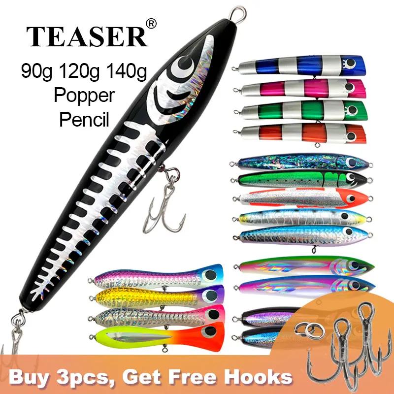 

TEASER 90g 120g 140g Hand Made Wood Popper Lure Topwater Fishing Lure Saltwater Surface GT Popper Lure Artificial Jigging Bait