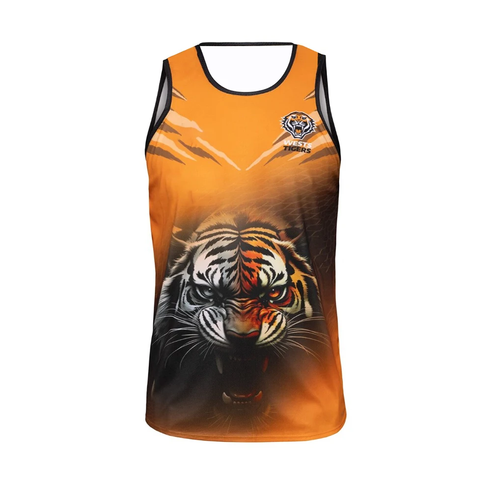 Men Boys NRL New Wests Tigers Retro Basketball Singlet Orange Sleeveless Jersey Vintage Graphic Training Fan Sports Tank Top