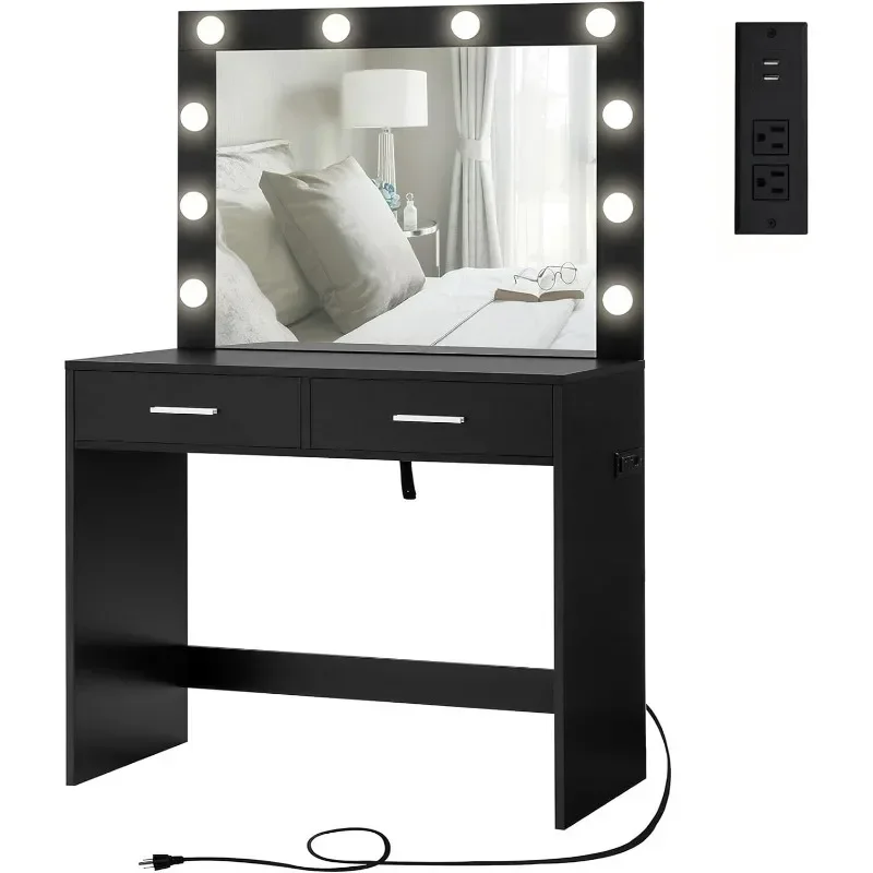 

# Vanity Desk With Large Lighted Mirror, Makeup Vanity With 10 Lights, 2 Drawers & Power Strip, Vanity Desk Set, Dressing #