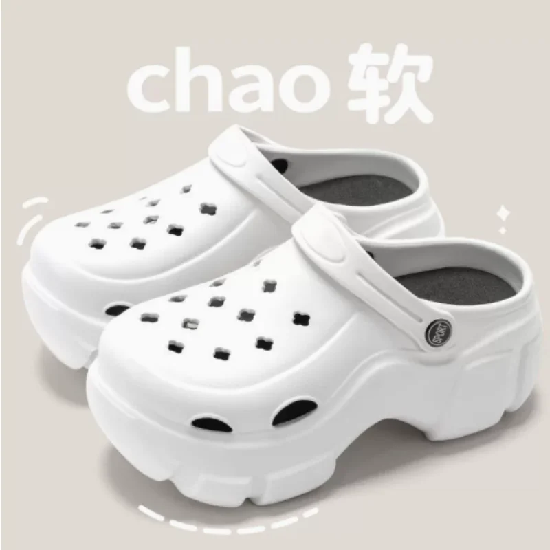 Sandalias de playa de EVA para mujer, con plataforma gruesa, diseño perforado, de PVC, modernas, sin cordones, para verano