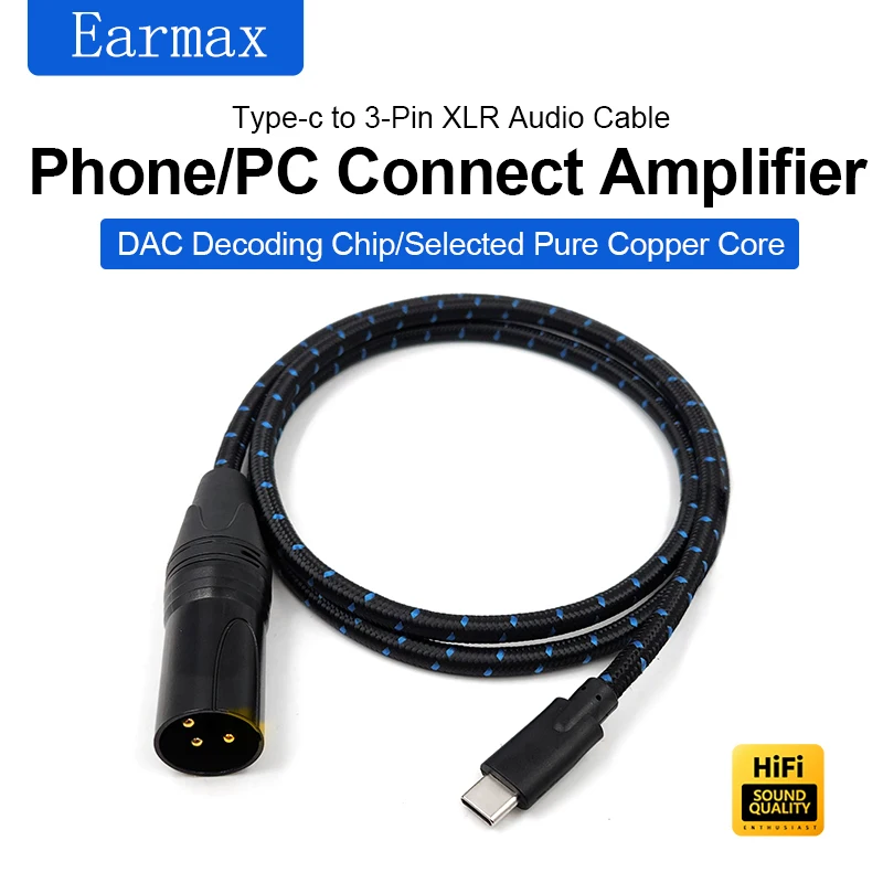 USB-C to XLR 3Pin TYPE-C Blue nylon pattern Cable For Mixing Console Amplifier Audio Speakers Mobile Laptops Phones and iPads