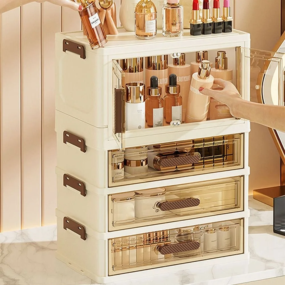 

New Multi-layer Plastic Storage Box Plastic Large Capacity Desktop Organizer Box Double Door Transparent Shelf Home