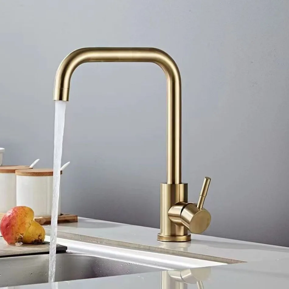 

Brushed Gold Kitchen Faucet 304 Stainless Steel Single Handle 360 Degree Rotation Hot and Cold Water Tap Kitchen Sink Mixer Tap