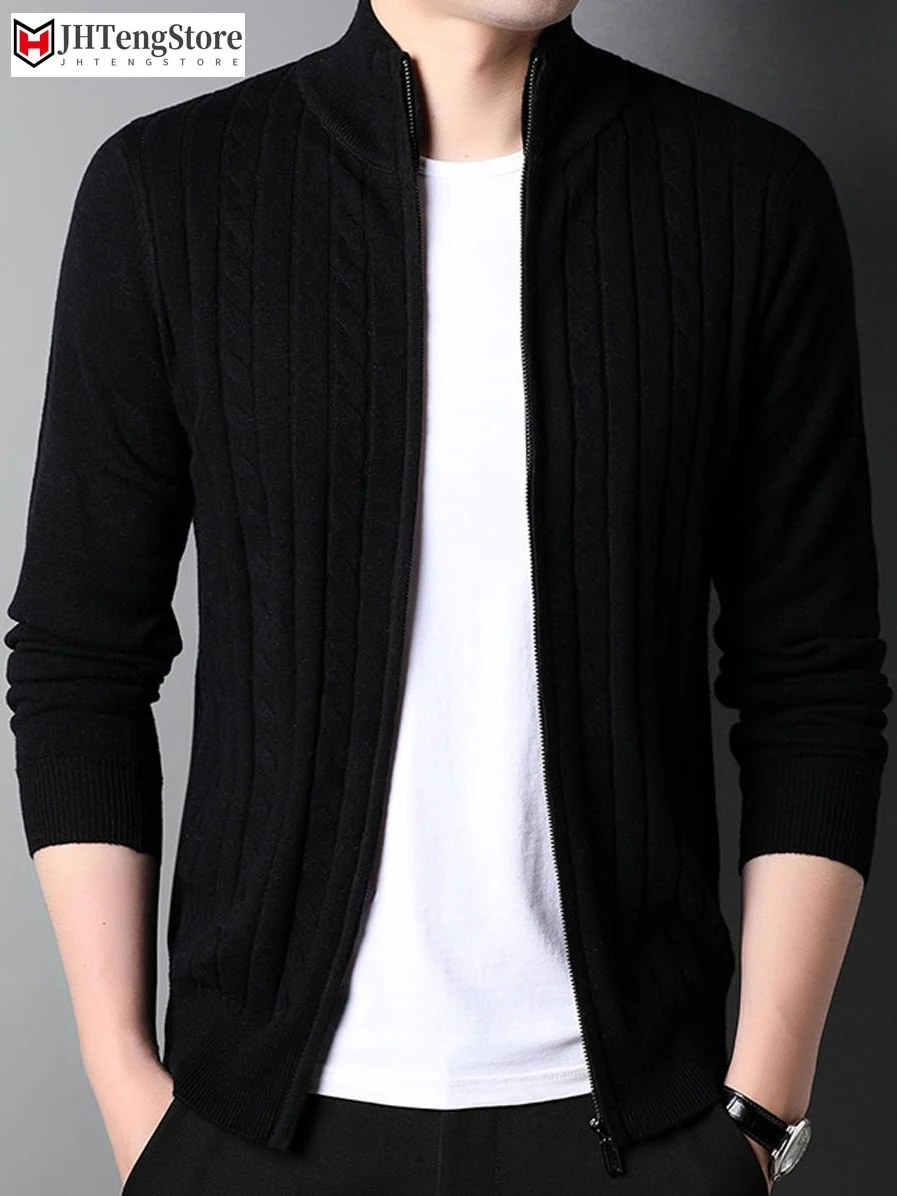 Winter Thick Mens woolen Sweater Coat  Long Sleeve Cardigan Fleece Full Zip Male men Causal Clothing for Autumn