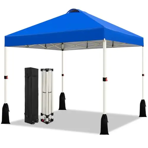 10x10 Pop Up Canopy Tent, 1-Button Push Setup Canopy Tent, Adjustable Height Instant Portable Shelter, Portable Roller