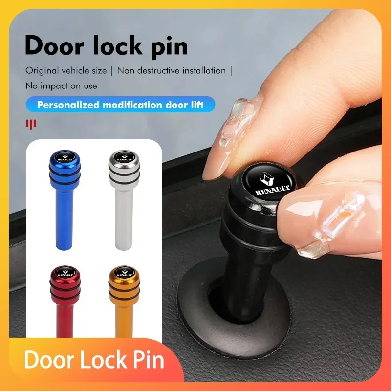 

4Pcs Car Door Lock Knob Alloy Security Insurance Pull Pins For Renault Megane 2 3 4 Twingo Clio Talisman Captur Trafic Scenic 2