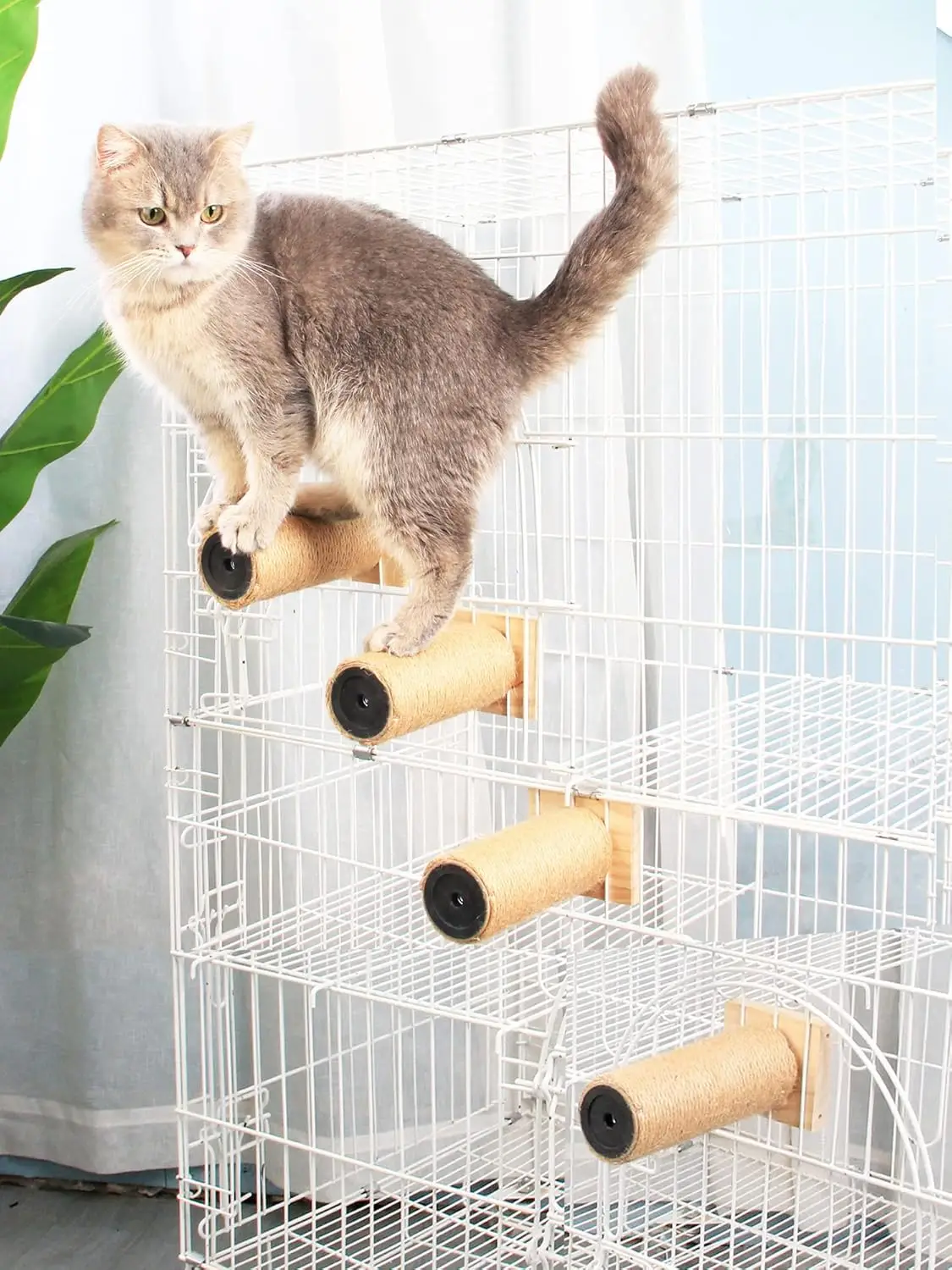 

Cat ClimSteps Scratching Tree - Cage Shelf Wooden Ladder Pets Perch Furniture Inside The cage with Install Screws 4 Steps 6