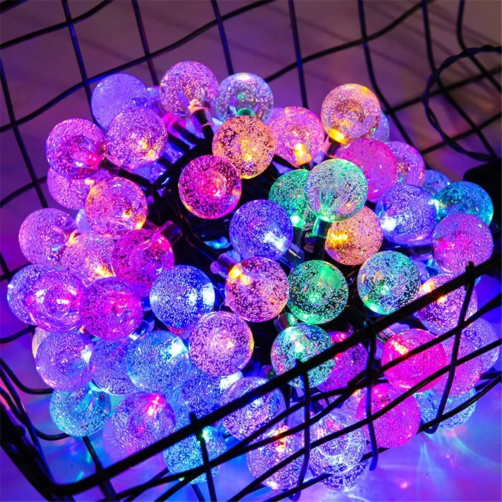 20/50/100 LED Solar String Lights, Warm White, Outdoor Crystal Globe Lights, Waterproof Solar Festoon Fairy Light For Garden